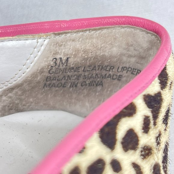 NORDSTROM Girls 3 Leather Flats Ivory Calf Hair Animal Print Pink Trim Spring - Picture 8 of 9